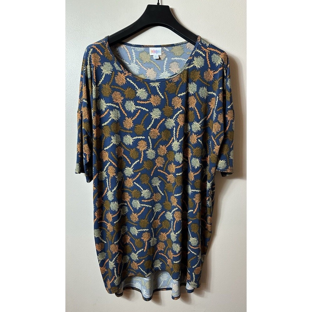 LulaRoe Shirt Womens XL Blue Multicolor Tunic Floral Print Coastal Grandma Beach